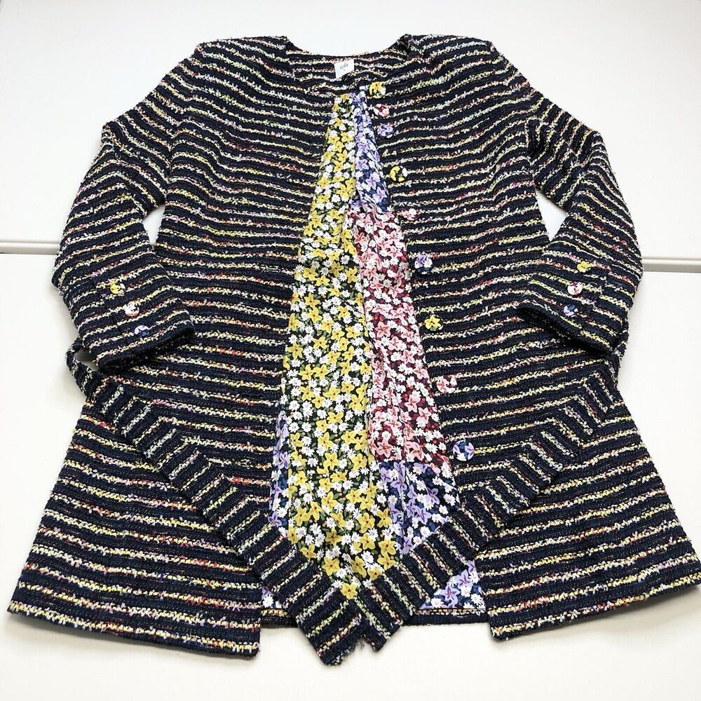 Cabi 5660 Headline Topper Button Front Coat in Multi Stripe Tweed Size 8